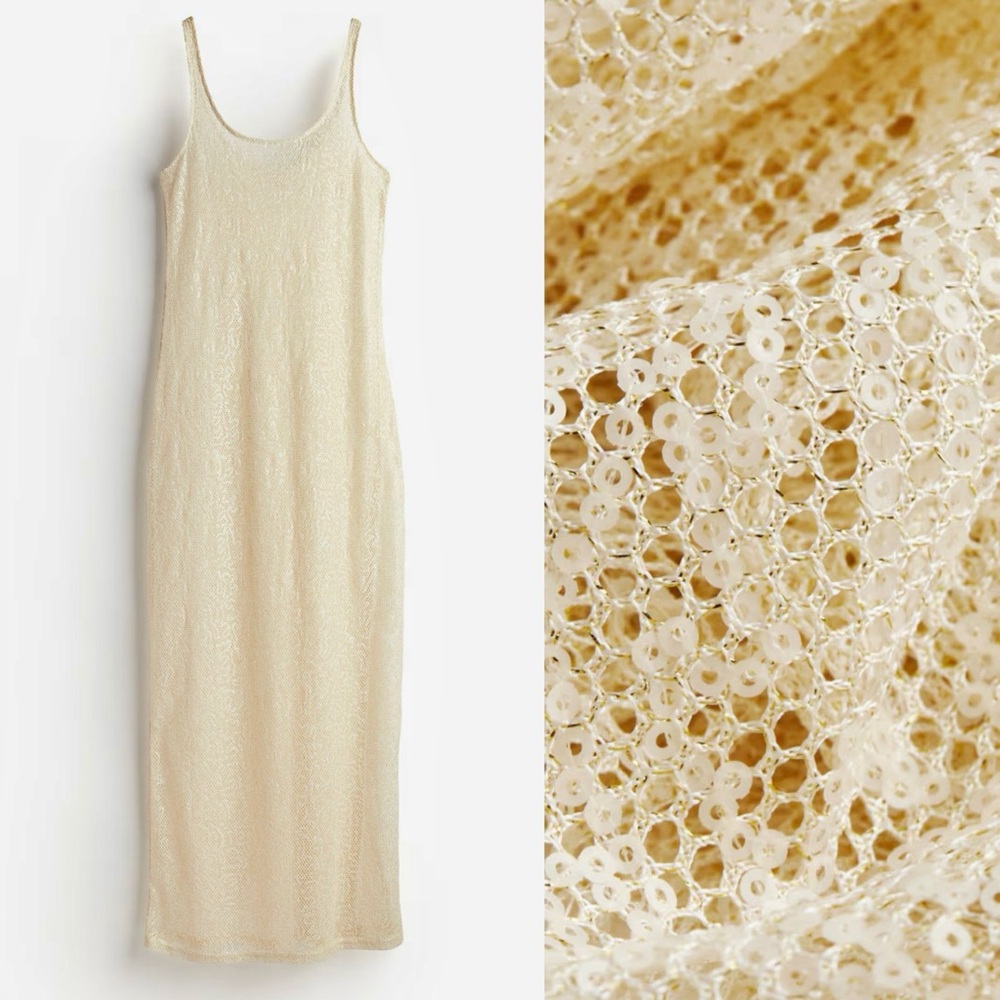 H&M NWT ivory cream knit crochet swimsuit cover up midi dress